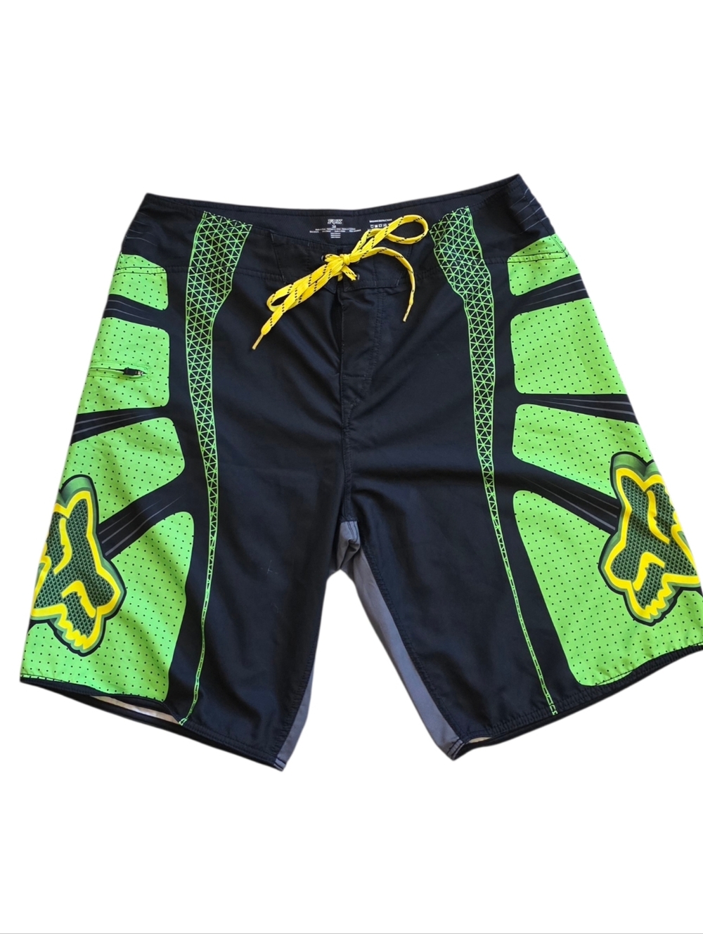 Fox Racing TS Boardshorts Size 38 Black Neon Green Performance Swimwear